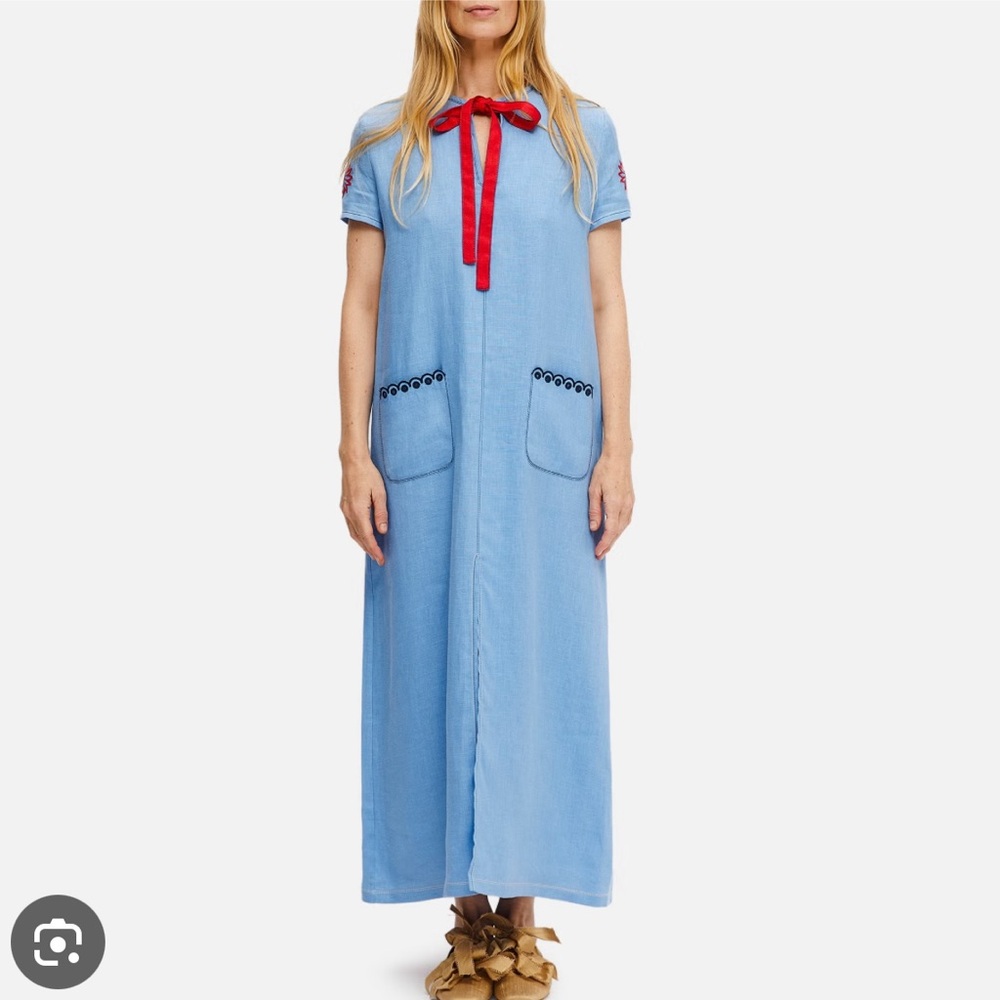 Sleeper Petra broderie anglaise-trimmed embroidered linen midi dress